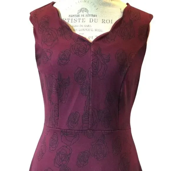 41 Hawthorn Aiyanna Dress M Burgundy Scallop Neck Bow Back Fit Flare Cocktail - Picture 6 of 12